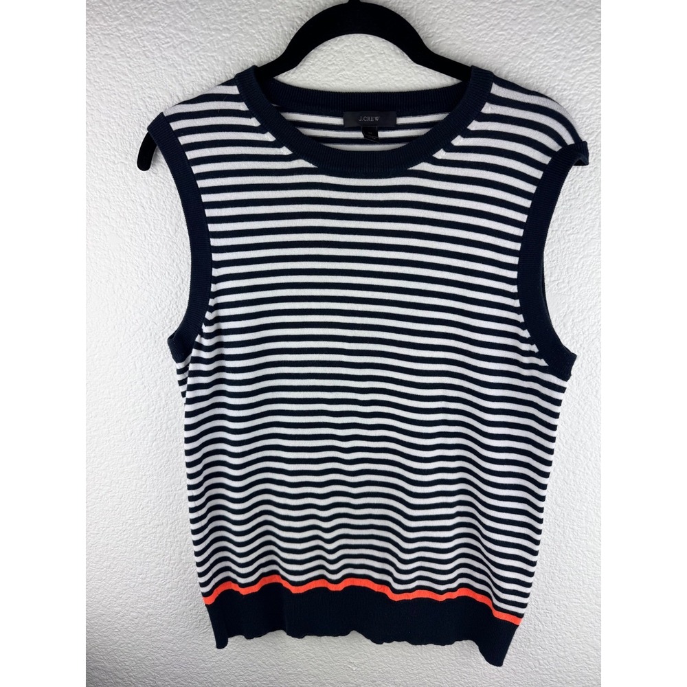 J Crew Striped Knit Sleeveless‎ Sweater Vest Top M Navy Academia Nautical Breton